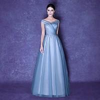 Formal Evening Dress Ball Gown V-neck Floor-length Tulle with Side Draping