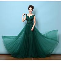 formal evening dress a line v neck court train lace satin with bows la ...