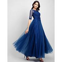 formal evening dress a line scoop floor length lace tulle with lace