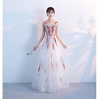 Formal Evening Dress - Lace-up Ball Gown Jewel Floor-length Tulle with Appliques