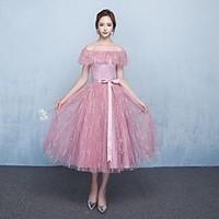 Formal Evening Dress - Elegant A-line Off-the-shoulder Floor-length Tulle with Lace