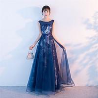 Formal Evening Dress - Lace-up A-line Jewel Floor-length Tulle with Sash / Ribbon