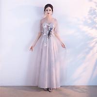 formal evening dress elegant a line jewel floor length tulle with appl ...