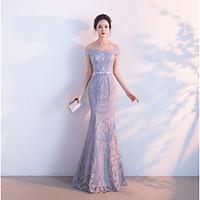 Formal Evening Dress - Lace-up Trumpet / Mermaid Off-the-shoulder Floor-length Lace with Sash / Ribbon
