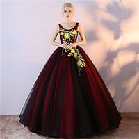 Formal Evening Dress Ball Gown Scoop Floor-length Tulle Satin Chiffon with Embroidery