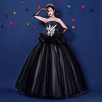 Formal Evening Dress Ball Gown Strapless Floor-length Organza / Satin with Appliques