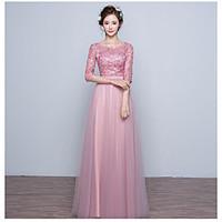 Formal Evening Dress Ball Gown Jewel Floor-length Lace / Tulle with Lace