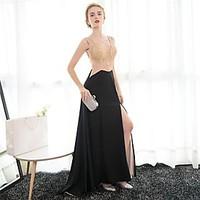 formal evening dress sheath column v neck floor length satin with crys ...