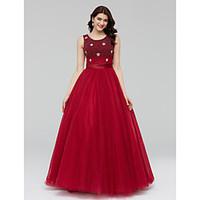 Formal Evening Dress - Sparkle Shine Ball Gown Scoop Floor-length Tulle with Crystal Detailing Pearl Detailing Sash / Ribbon Bandage