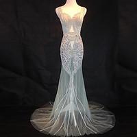 Formal Evening Dress Trumpet / Mermaid Sweetheart Court Train Tulle with Beading