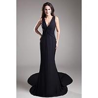 Formal Evening Dress - Elegant Trumpet / Mermaid V-neck Court Train Chiffon with Beading