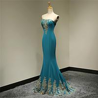 Formal Evening / Military Ball Dress - Elegant / Lace-up Trumpet / Mermaid Strapless Floor-length Satin with Appliques