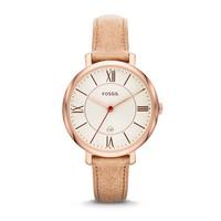 fossil jacqueline ladies rose gold plated brown leather strap watch