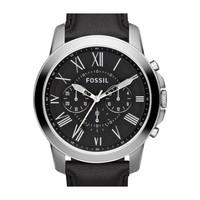 fossil grant chronograph mens black dial black strap watch