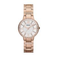 fossil virginia ladies stone set rose gold plated watch