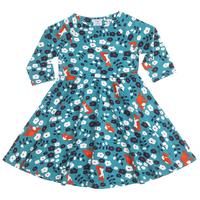 fox print girls spin dress turquoise quality kids boys girls