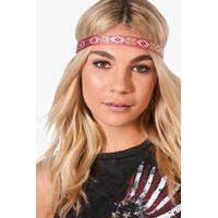 Folk Embroidered Stretch Headband - pink