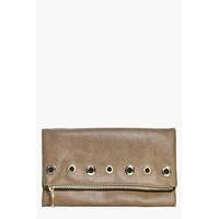 Fold Over Eyelet Zip Clutch Bag - taupe