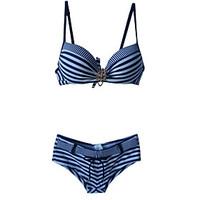 Foclassy Women\'s Push up Underwire Bikini Color Stripe Bottom Short Swimwear Bathing Suit Bikini
