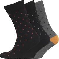 Fox & King Mens Dot Print Three Pack Socks Black