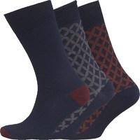 Fox & King Mens Patterned Three Pack Socks Navy