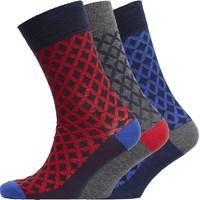 Fox & King Mens Patterned Three Pack Socks Navy