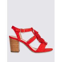 Footglove Suede Angular Heel Tassel Sandals