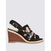 Footglove Suede Wedge Heel Embroidered Sandals