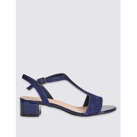 Footglove Suede Block Heel T-Bar Sandals