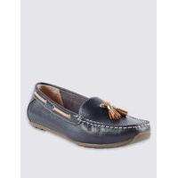 Footglove Wide Fit Leather Tassle Boat Shoes