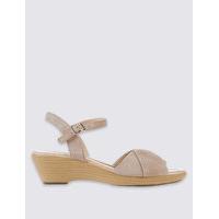 Footglove Suede Wedge Heel Sandals with Stain Away