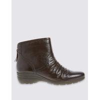 Footglove Leather Wedge Tassle Ruched Ankle Boots