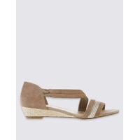 Footglove Suede Wedge Heel Asymmetrical Sandals