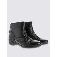 Footglove Leather Wedge Tassle Ruched Ankle Boots