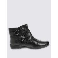 Footglove Wide Fit Leather Wedge Ruched Ankle Boots