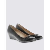 Footglove Leather Wedge Heel Pleated Pump Shoes