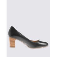 footglove leather block heel almond toe court shoes