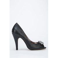 Foil Peep Toe Diamante Front Heel