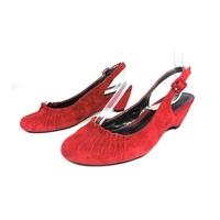 Footglove Wider Fit Size 4 Scarlet Kitten Heel Suede Slingbacks with Ruched Detailing