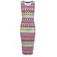 foil aztec vest midi dress