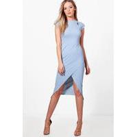 Formal Cap Sleeve Wrap Midi Dress - blue