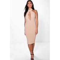 fold over keyhole detail bodycon dress blush