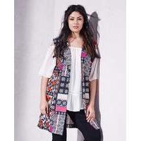 folk print sleeveless crepe jacket