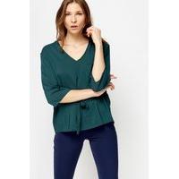 Forest Green Tie Up Blouse