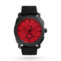 fossil mens chronograph machine black nylon and leather strap watch 45 ...