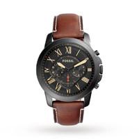 Fossil Mens Brown Leather Black Steel Dial