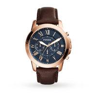 Fossil Chronograph Blue Dial Brown Leather Men\'s Quartz Watch