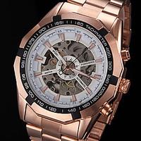 FORSINING Men\'s Hollow Automatic Mechanical Rose Gold Steel Band Wrist Watch Cool Watch Unique Watch