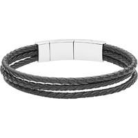 FOSSIL Men\'s Stainless Steel Magnetic Clasp & Leather Bracelet