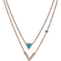 FOSSIL Ladies Rose Gold Plated Turquoise Multistrand Necklace